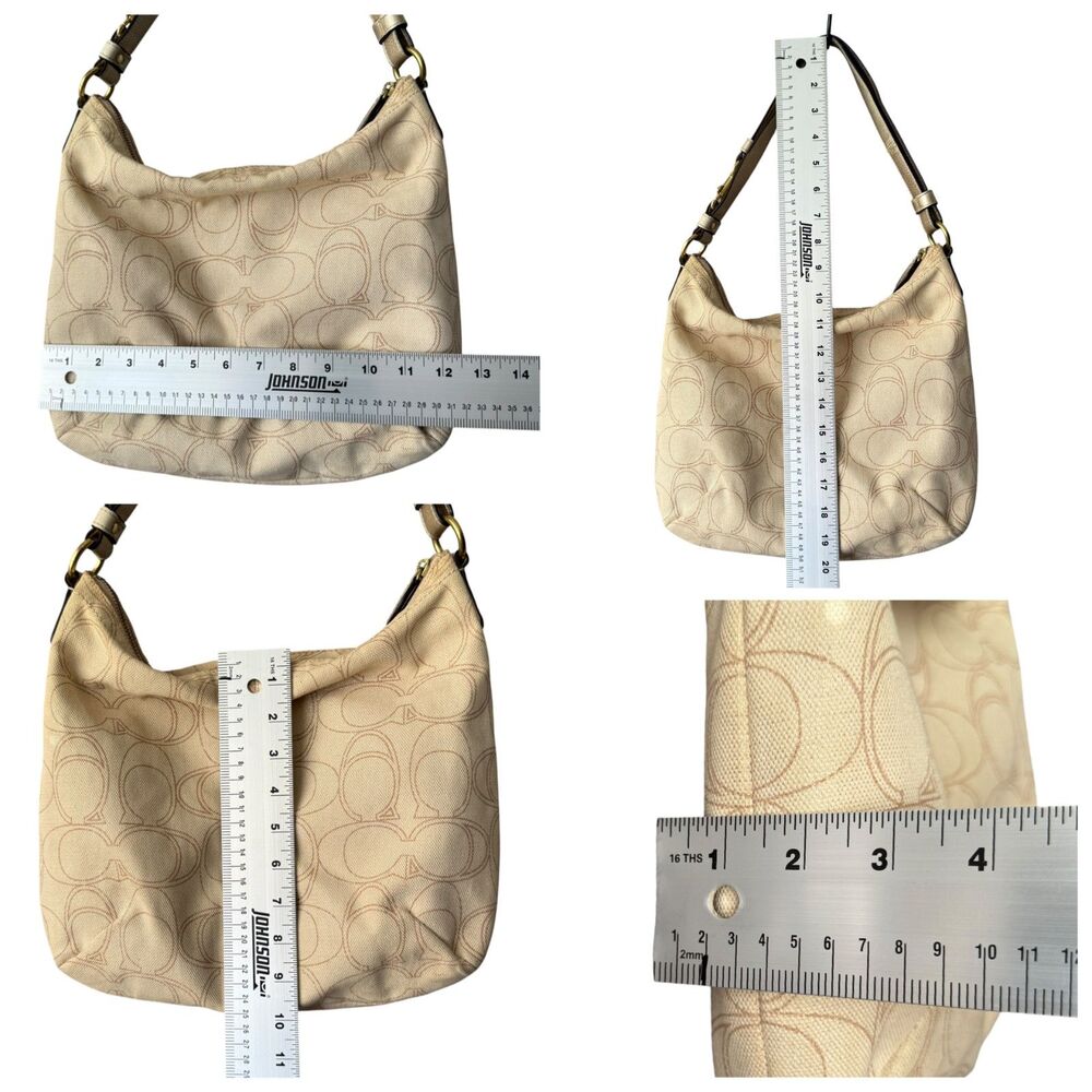 Coach Penelope Signature Linen Leather Hobo Shoulder Bag Crossbody F19189 Beige - Picture 6 of 9